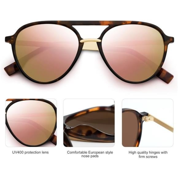 ?? Aviator Polarized Sunglasses for Women Men Double Bridge main image 4